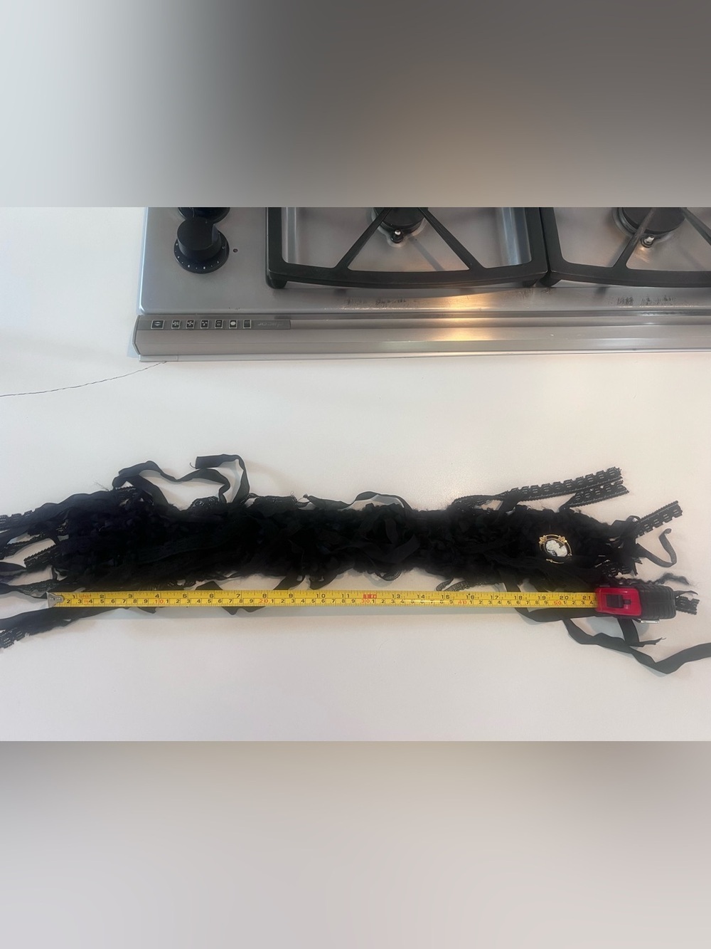 Black Lace Ribbon Mini Scarf with Cameo - Picture 3 of 3
